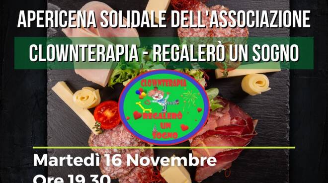 Martedì 16 novembre l'apericena solidale organizzata dall'Associazione di clown-terapia Regalerò un Sogno