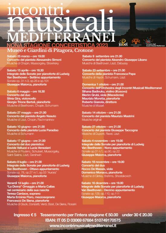 Ritornano i concerti degli Incontri Musicali Mediterranei